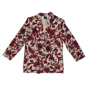 Camden Classics Vintage Red Paisley Floral Linen Blend Blazer Jacket Womens 10